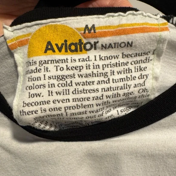 Aviator Nation Graphic Black and White Raglan 3/4 Sleeve Tee - Picture 3 of 6